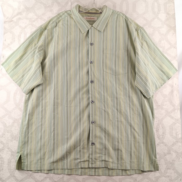 Tommy Bahama Silk Short Sleeve Striped Camp Shirt Mens XL Green Blue - Picture 8 of 9